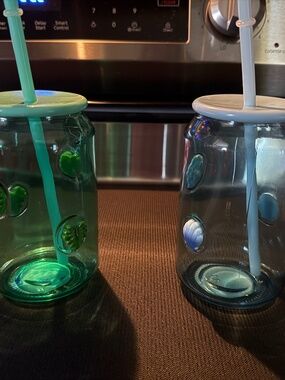 Viral Dollar Tree Green Leaf and Blue Shell Glasses
